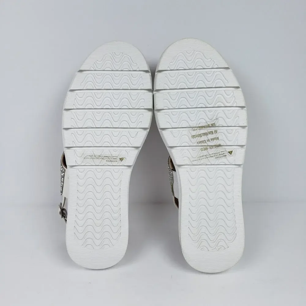 Alexis Bendel Blake Womens Size 9.5 White Bling Rhinestones Wedge Sandals